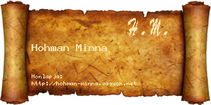 Hohman Minna névjegykártya